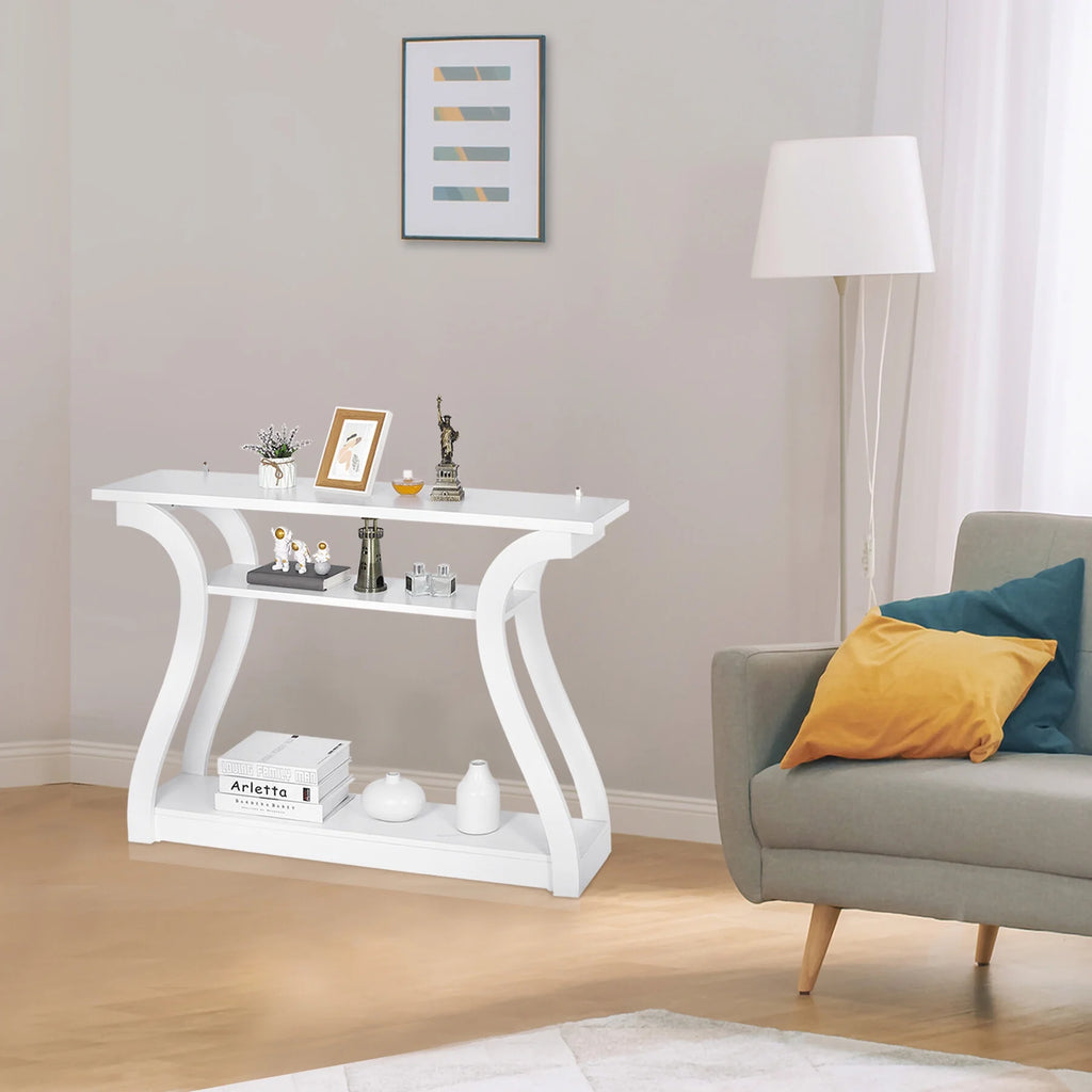 White Curved 3-Tier Console Table E507151