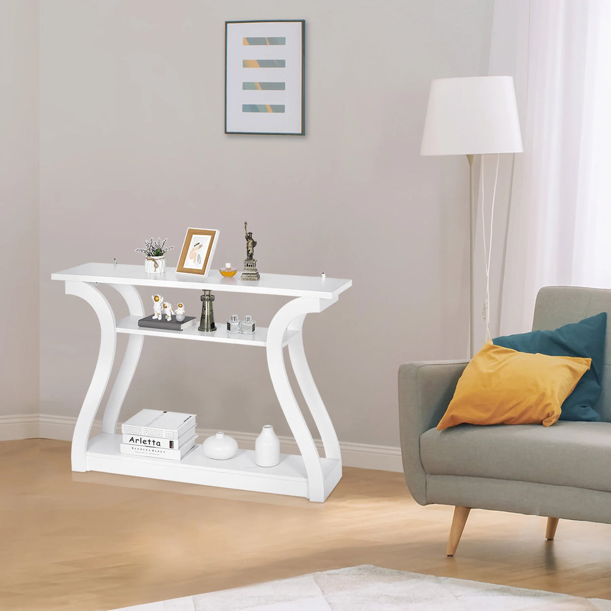 White Curved 3-Tier Console Table E507151