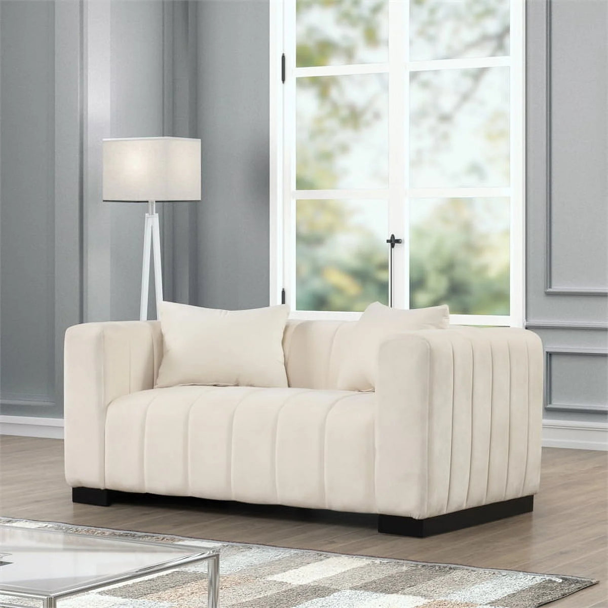 Beige Velvet Sofa Loveseat Armchair Set V619