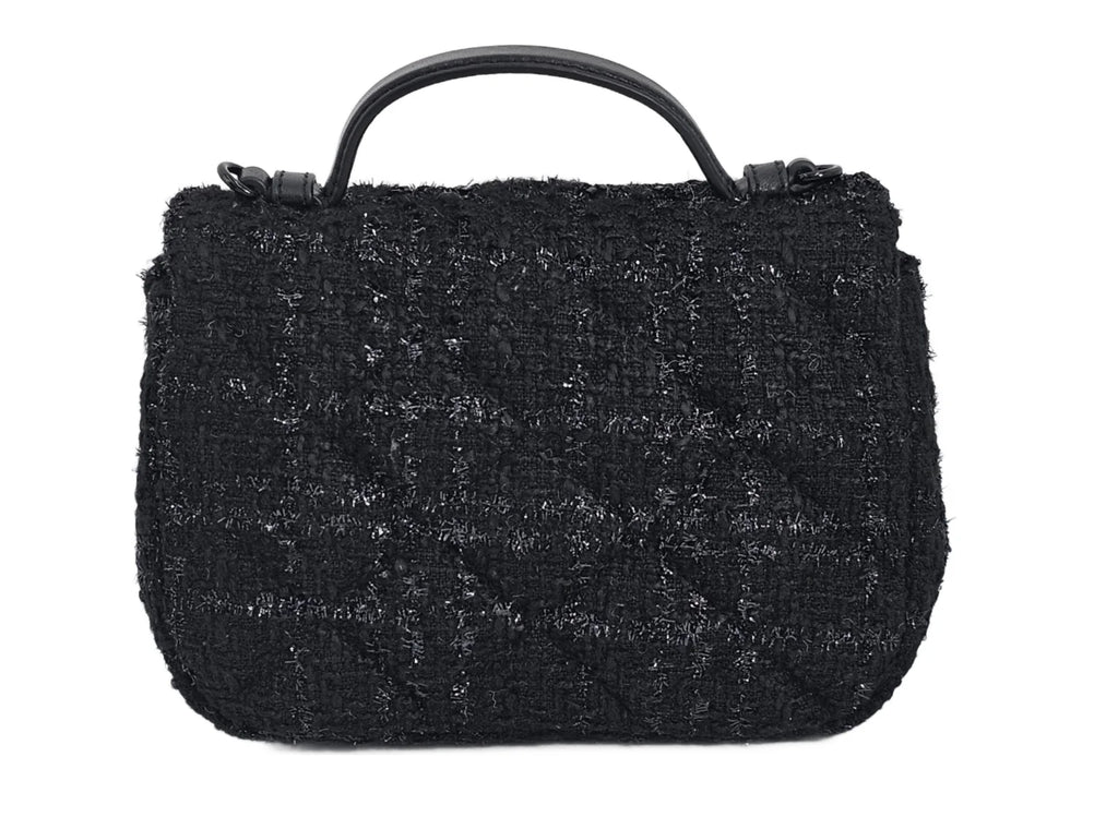 Black Beaded Tweed Mini Top Handle Crossbody Bag O7423