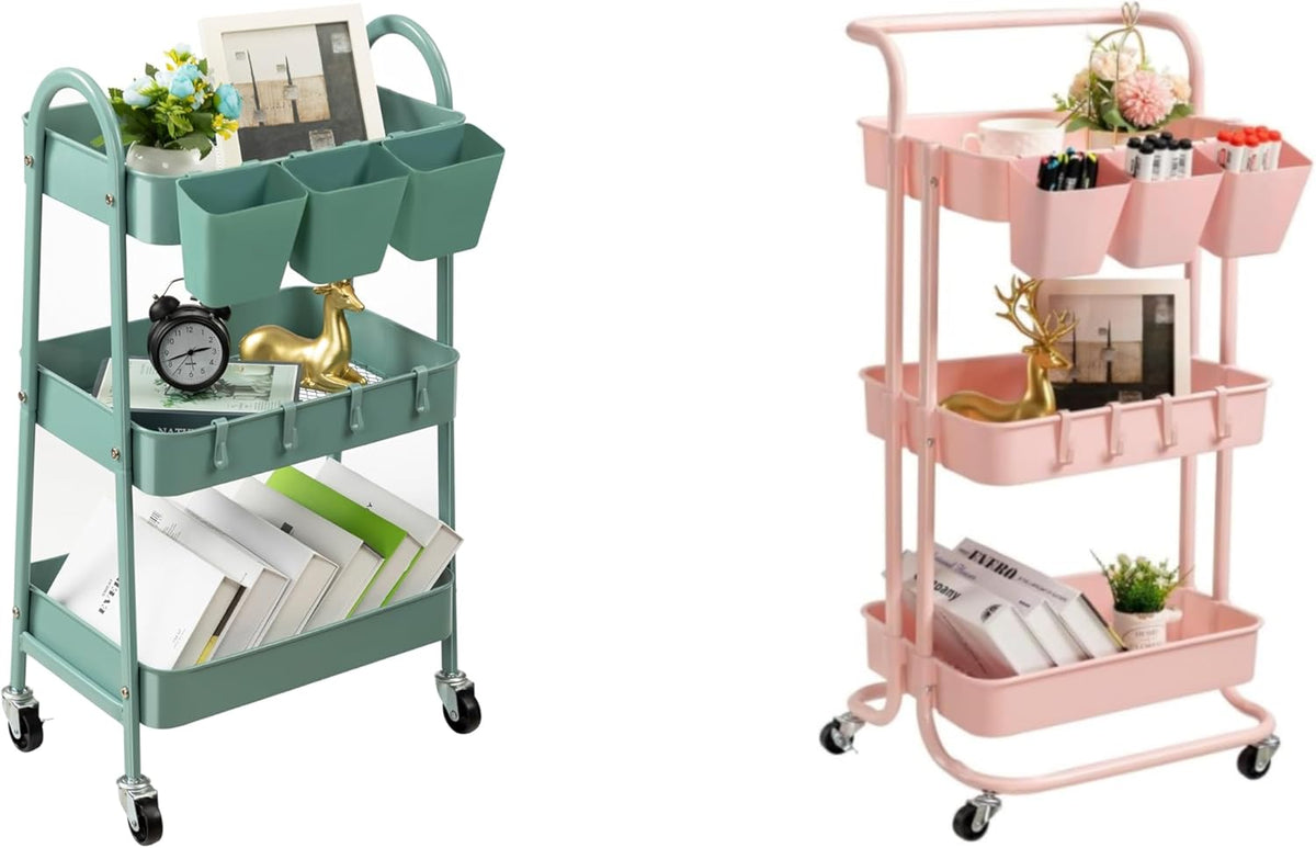 3-Tier Metal Rolling Utility Cart with Lockable Wheels F944