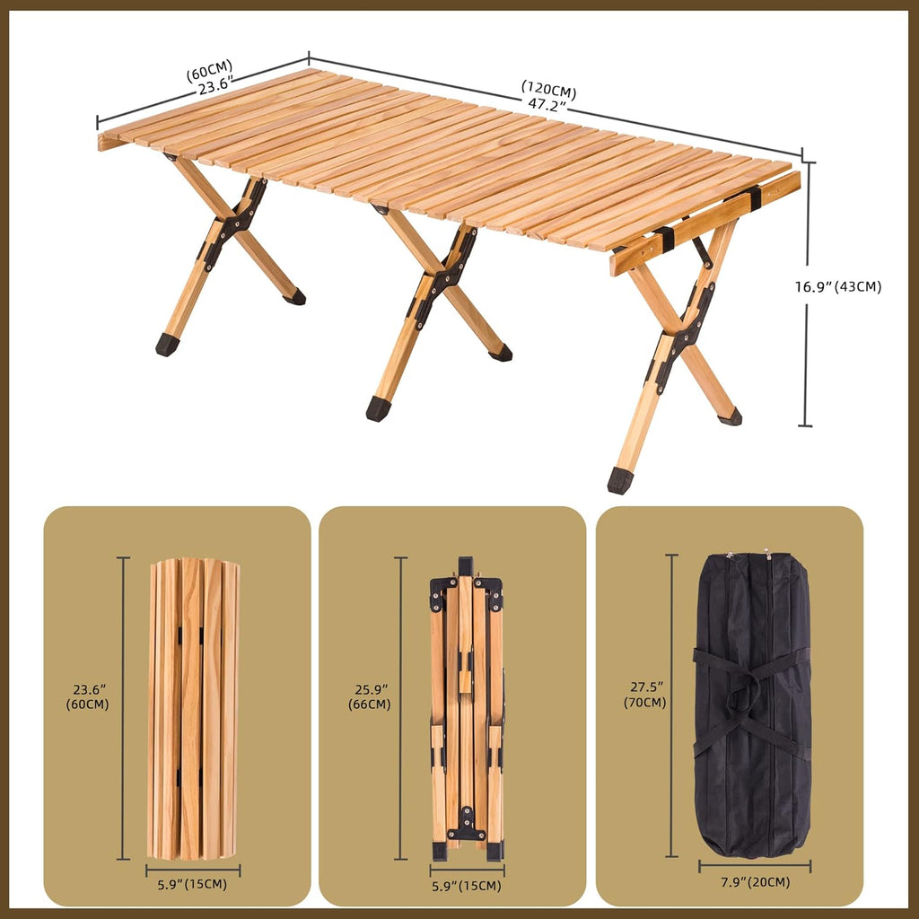 4ft Folding Low Height Portable Wooden Outdoor Picnic Table with Carry Bag M354806