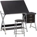 Black Adjustable Drafting Table with Stool and Storage Drawers G255937