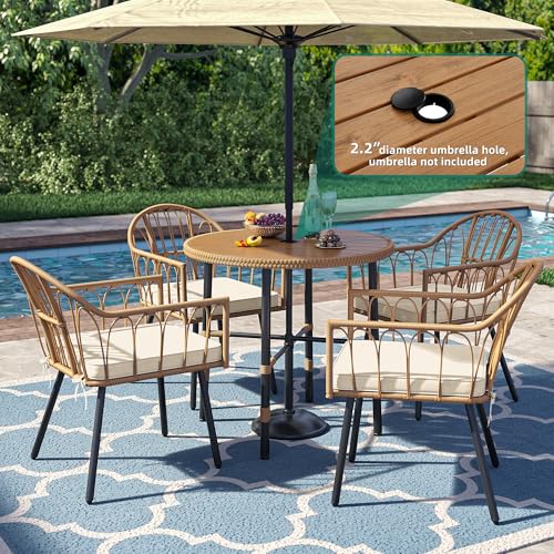 5 Pieces Wicker Patio Dining Table Chair Set with Umbrella Hole L6307
