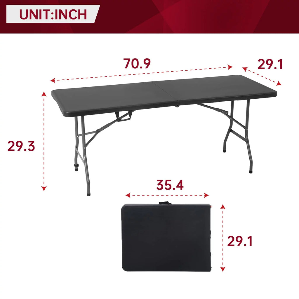 6ft Folding Plastic Table with Carrying Handle, Black B870