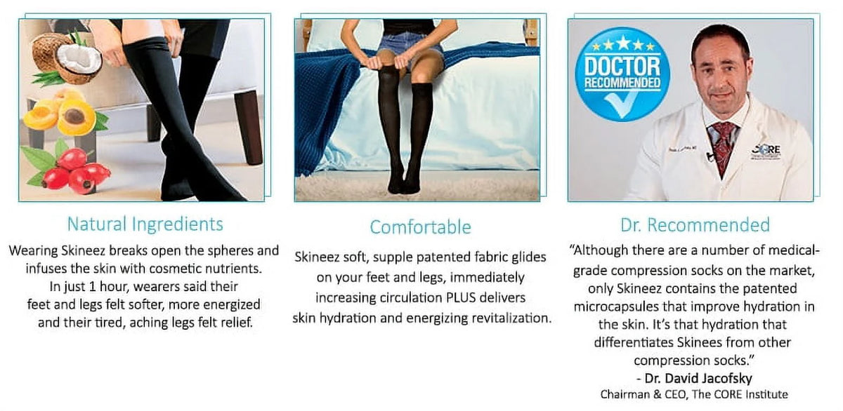 Black L/XL Hydrating Compression Socks 10-20 mmHg J320