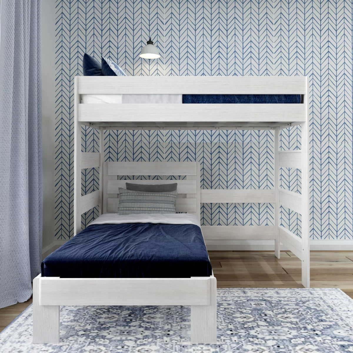 Solid Wood Twin over Twin L-Shaped Bunk Bed White Wash P798567