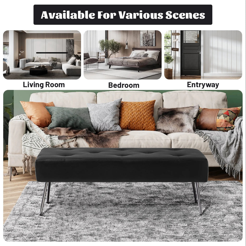 Black Faux PU Leather Tufted Ottoman Bench Z8792