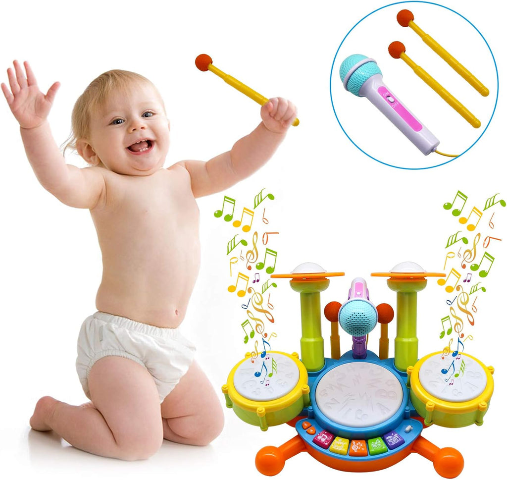 Kids Drum Set with 2 Drum Sticks and Microphone X4194