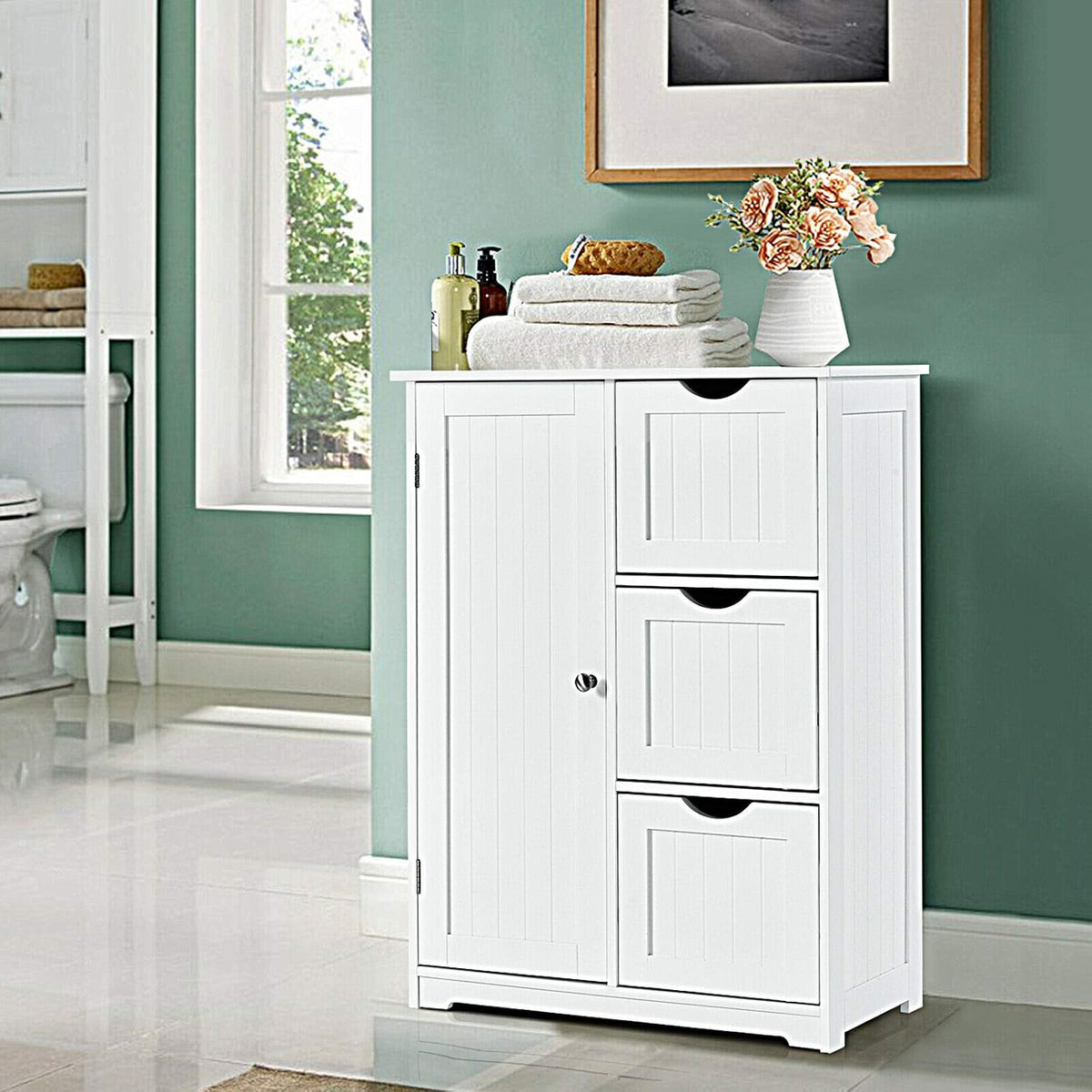 White Freestanding Bathroom Cabinet with 3 Drawer F41214