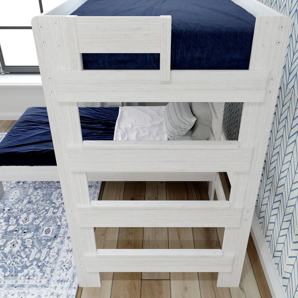 Solid Wood Twin over Twin L-Shaped Bunk Bed White Wash P798567