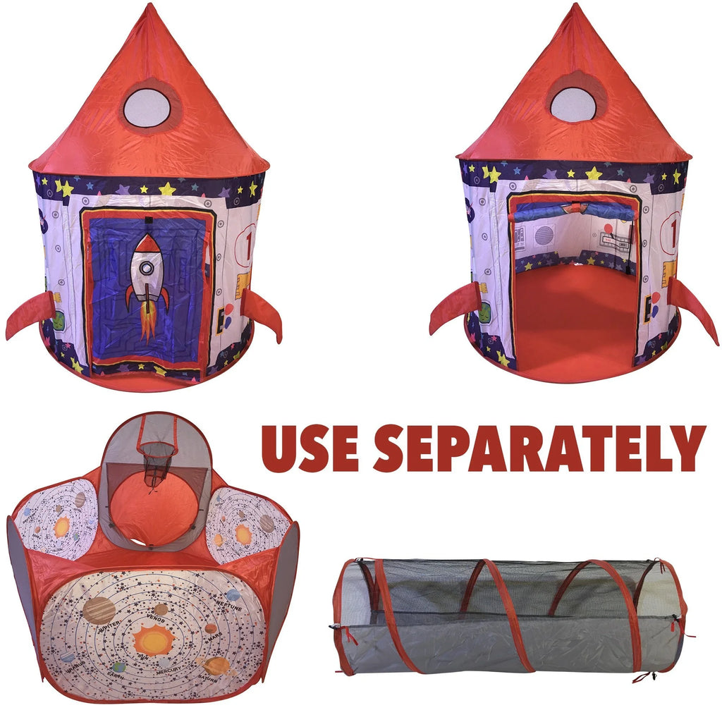 3pc Kids Play Tent Tunnel and Ball Pit with Basketball Hoop C587822