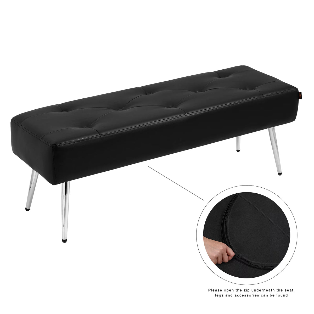 Black Faux PU Leather Tufted Ottoman Bench Z8792