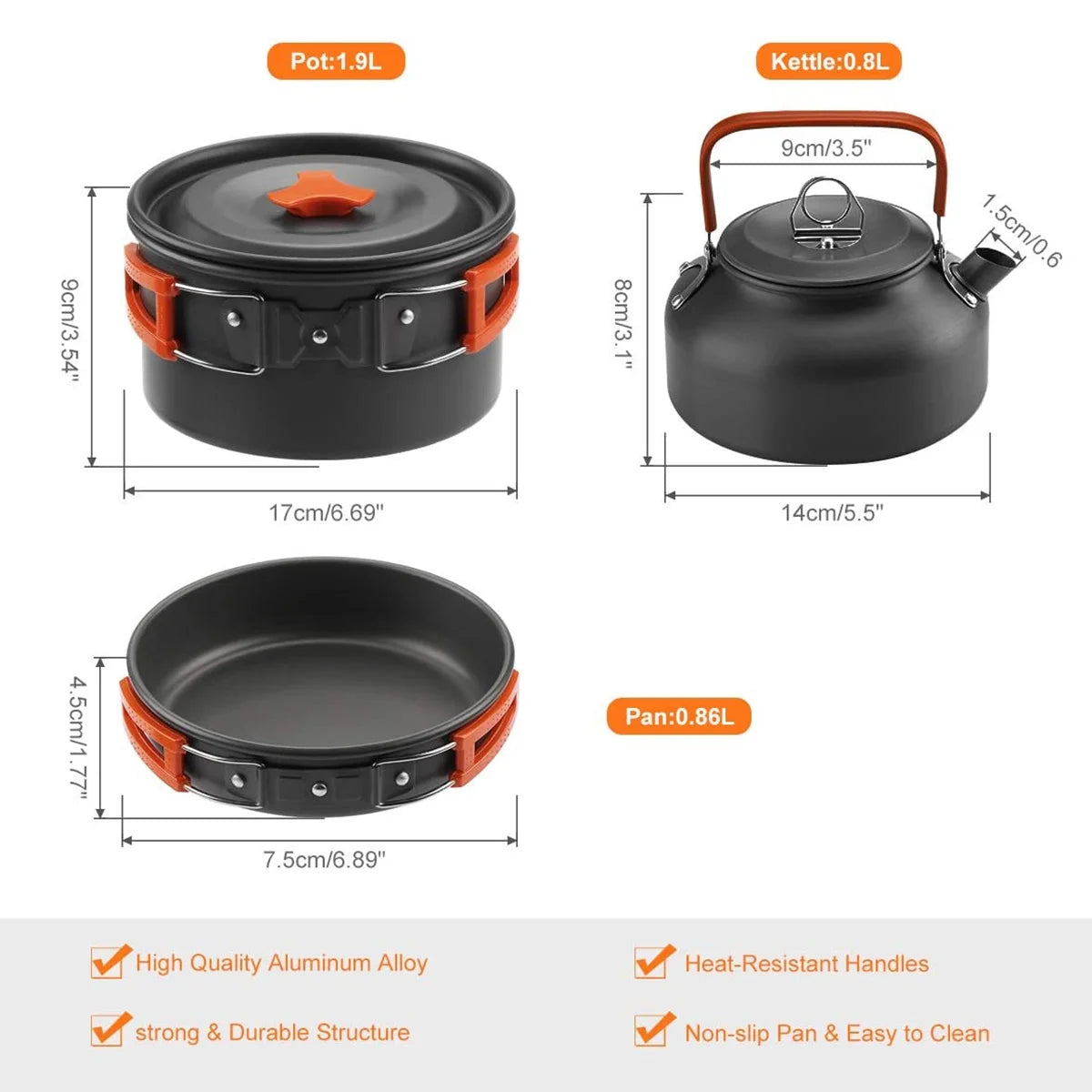 Camping Cookware Mess Kit Pot Pan Kettle Cooking Set Tableware with Stove Spoon Fork Cutter T1170