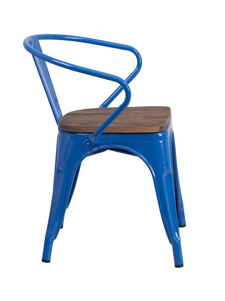 Orange Metal Chair with Wood Seat and Arms E183897