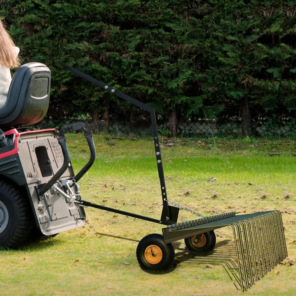 60in Pine Straw Steel Landscape Rake with Wheels P56114