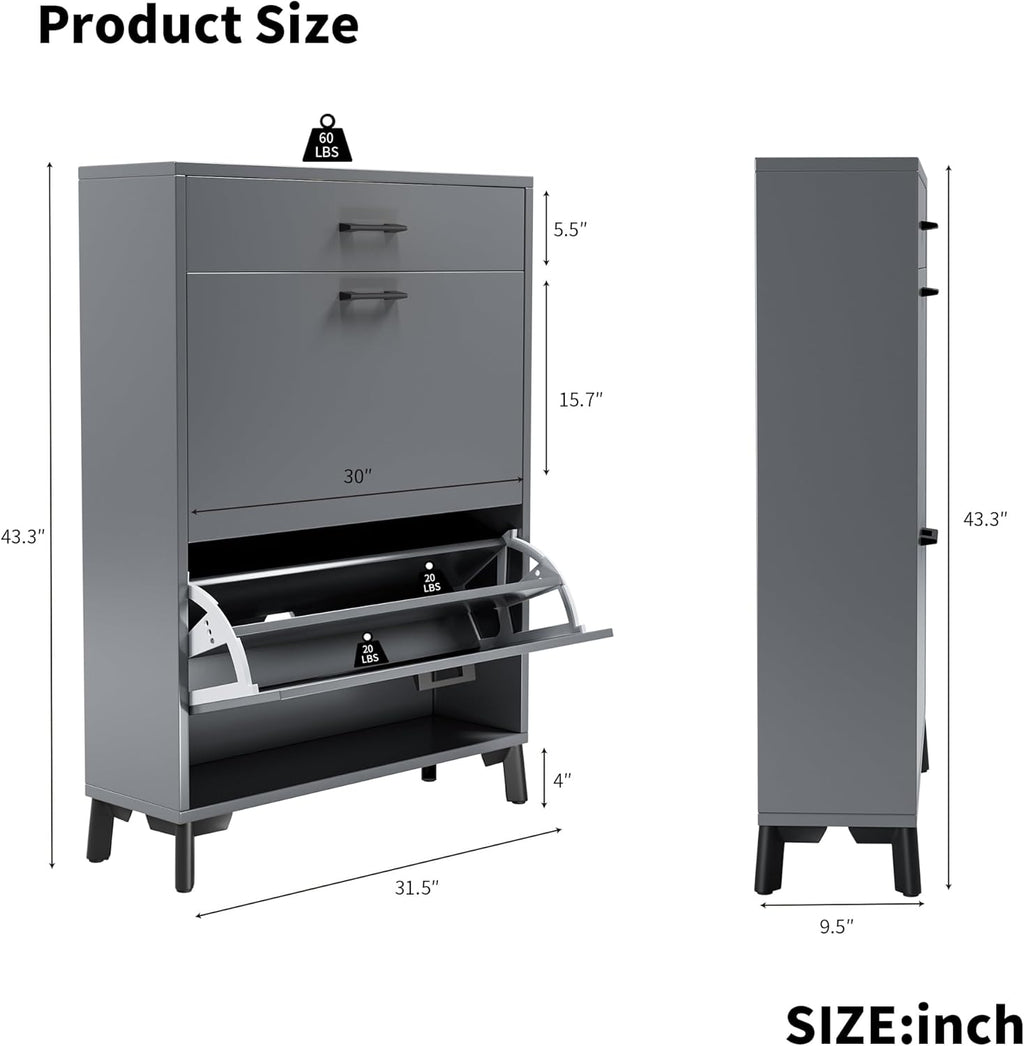 Gray 32" Slim Shoe Storage Cabinet A28115