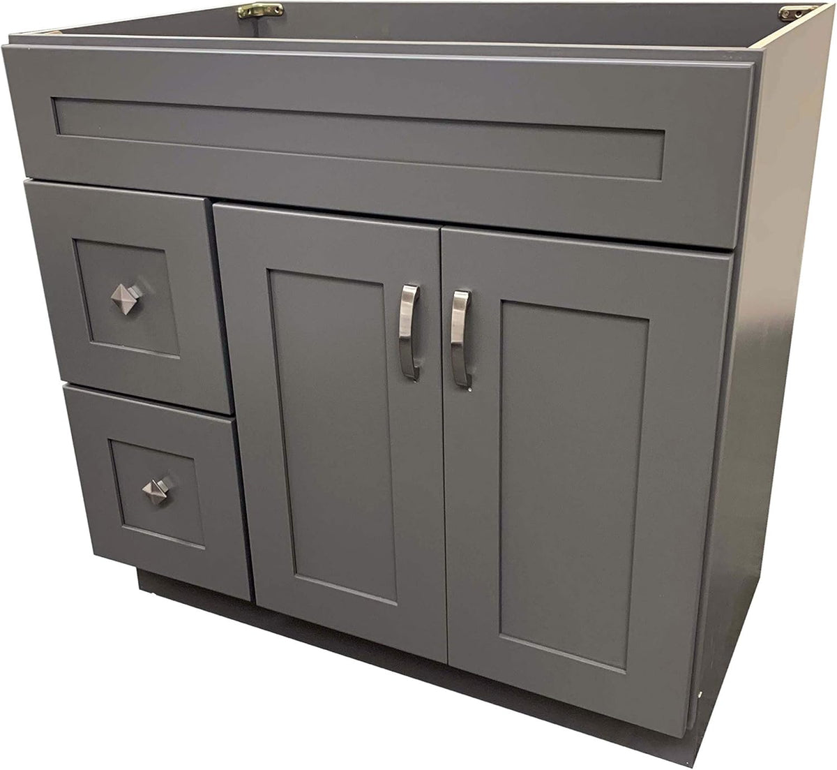 Grey Shaker Single-Sink Bathroom Vanity Base Cabinet 36 Wide x 21 Deep W25216