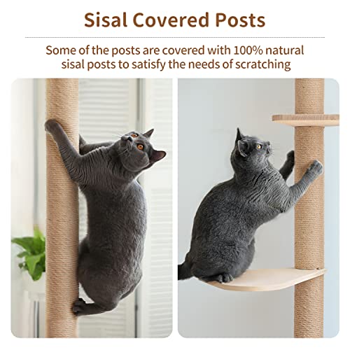 Wood Cat Tower Floor to Ceiling Adjustable with Natural Sisal Rope R9135