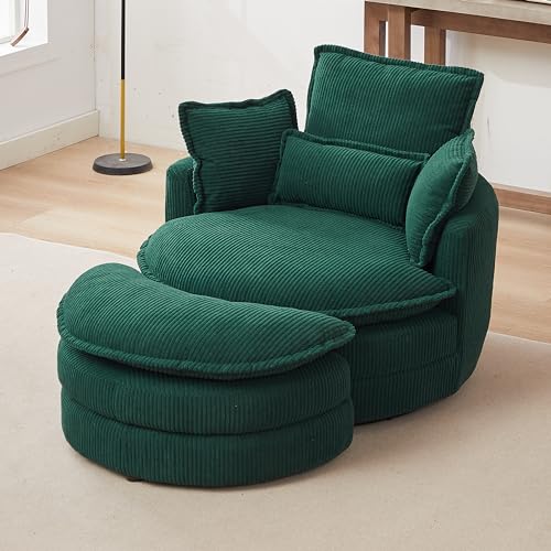 Oversized Corduroy Accent Barrel Chair with Storage Ottoman T15298