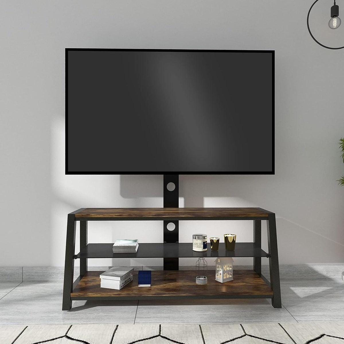 Angle and Height Adjustable Swivel TV Stand with Shelves X33951