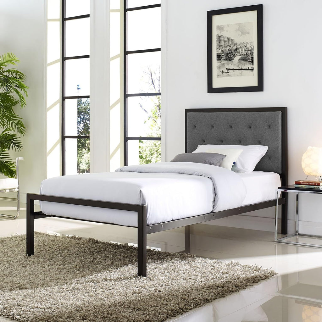 Twin Size Grey Fabric Bed Frame U866149