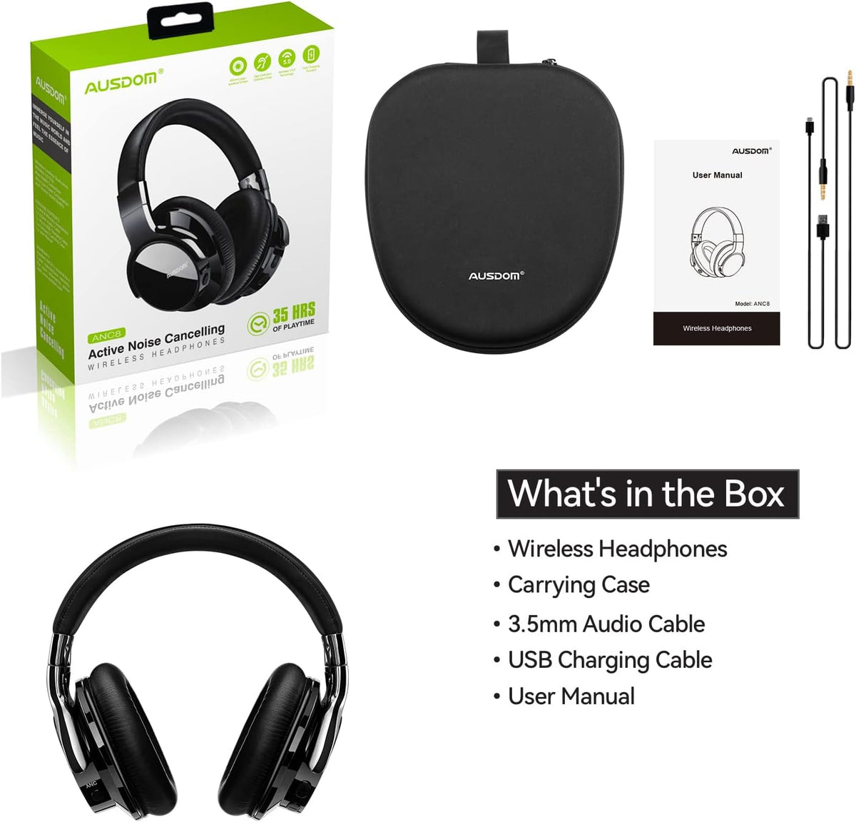 Active Noise Cancelling Wireless Bluetooth Over Ear Headphones with Microphone I55236