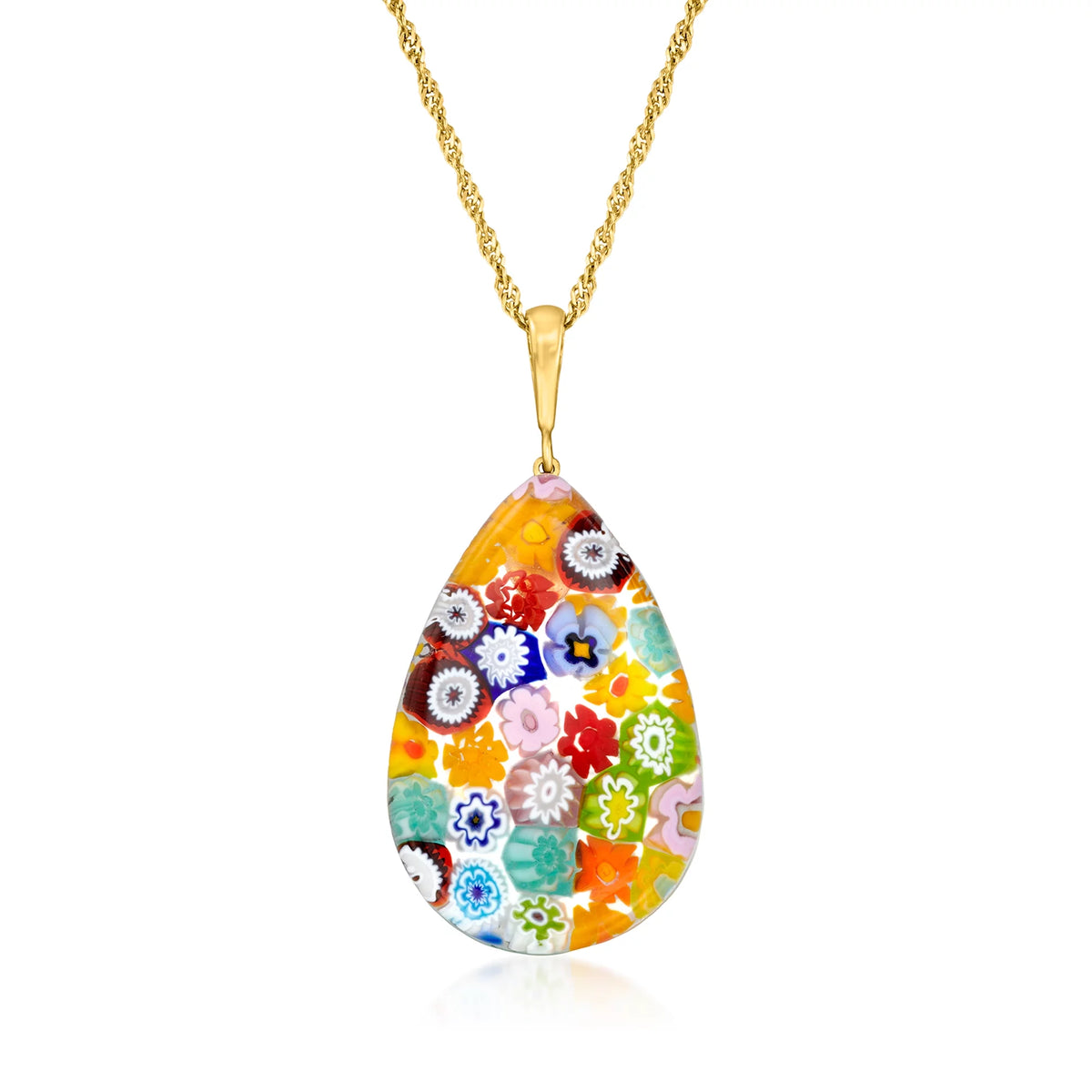 Italian Multicolored Murano Glass Millefiori Pendant Necklace in 18kt Gold Over Sterling U3646