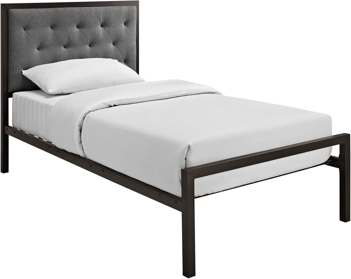 Twin Size Grey Fabric Bed Frame U866149
