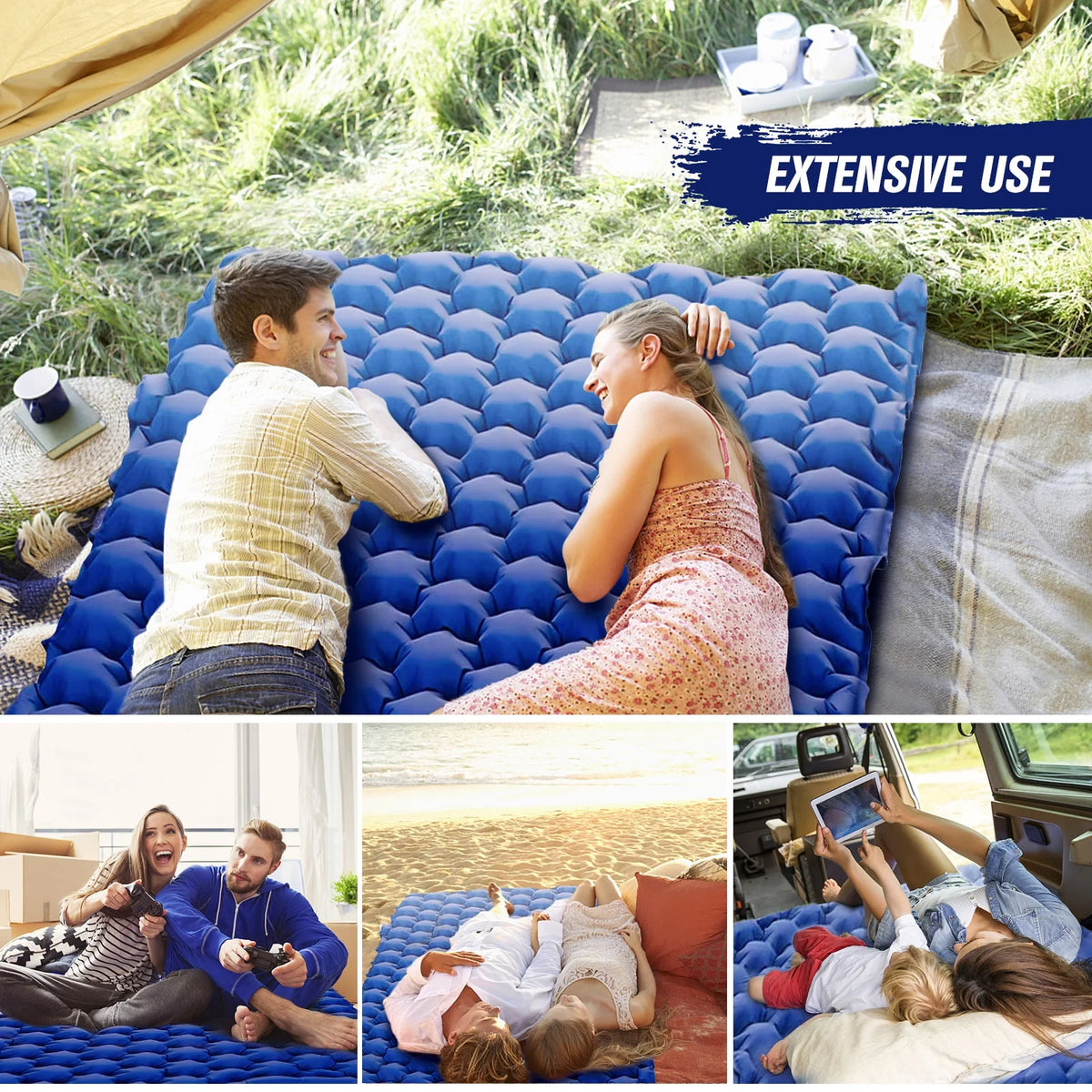 2 Person Camping Mat with Air Pillow Portable Air Mattress Waterproof Sleeping Pad F9511