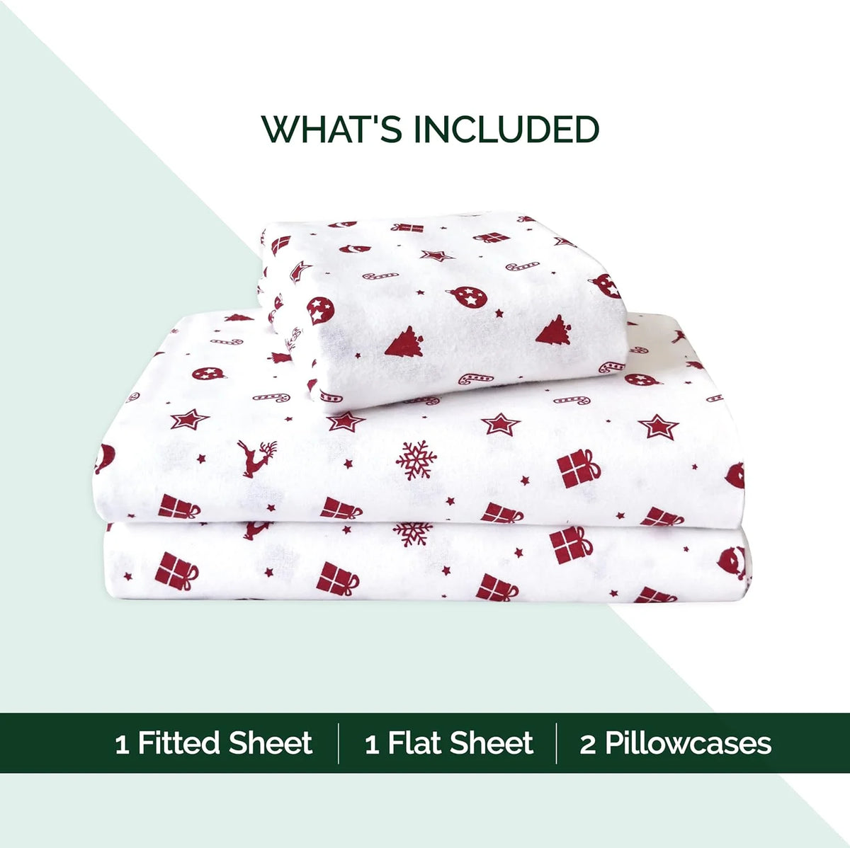 King Flannel Sheets - 4-Piece 100% Turkish Cotton, Red Stars, Deep Pocket R43988