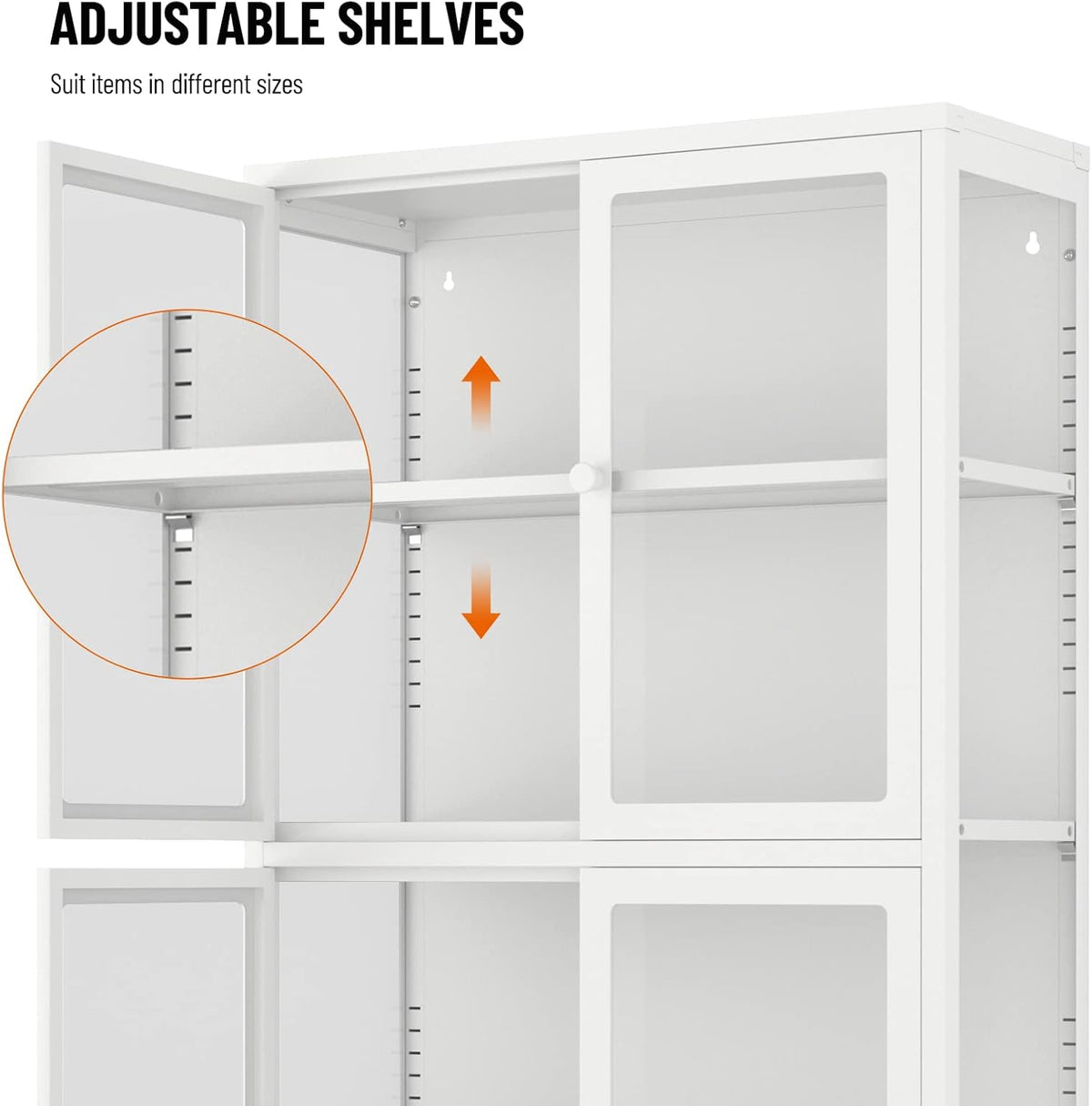 4-Door White Tempered Glass Storage Cabinet with Adjustable Shelves E89331