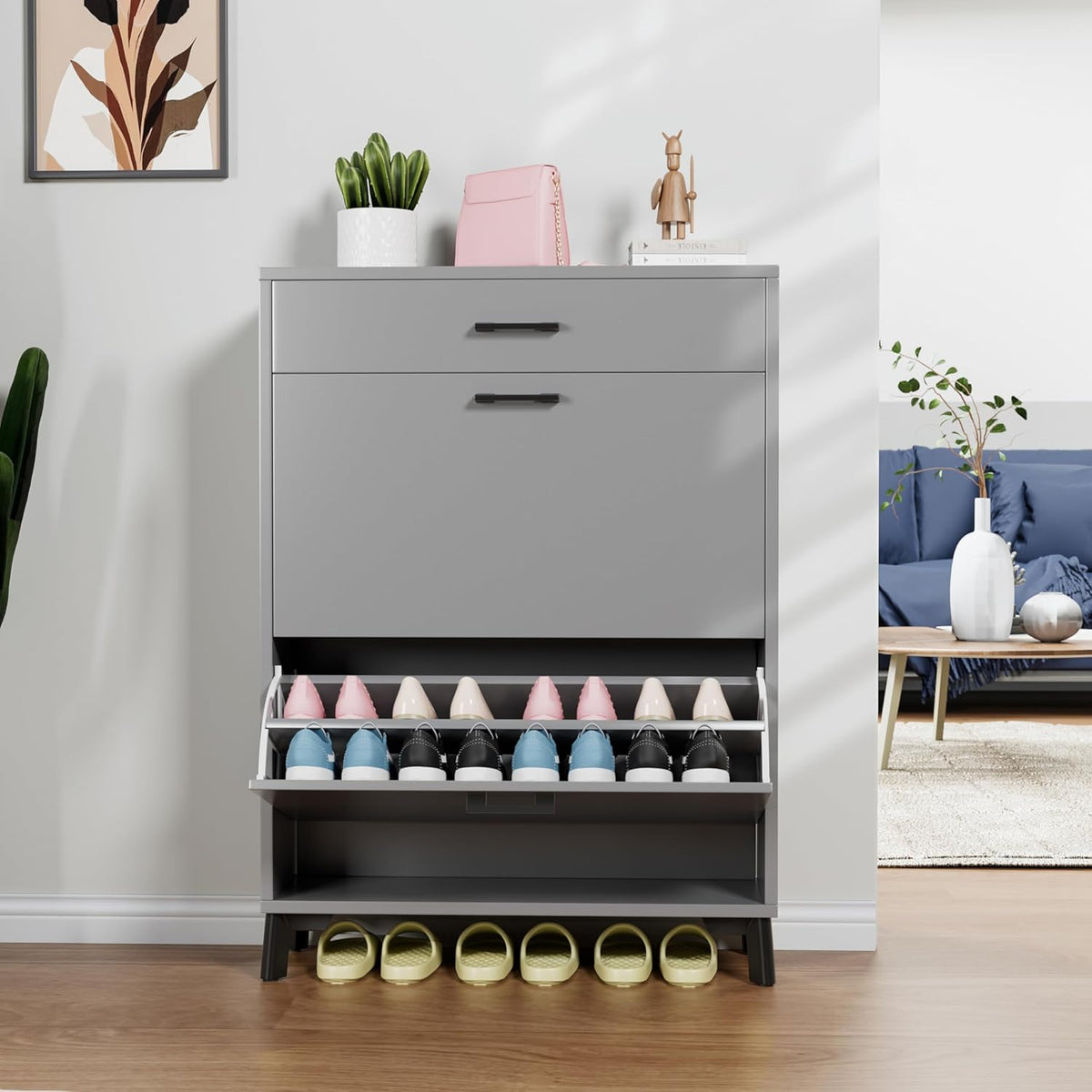 Gray 32" Slim Shoe Storage Cabinet A28115
