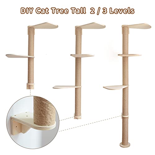 Wood Cat Tower Floor to Ceiling Adjustable with Natural Sisal Rope R9135