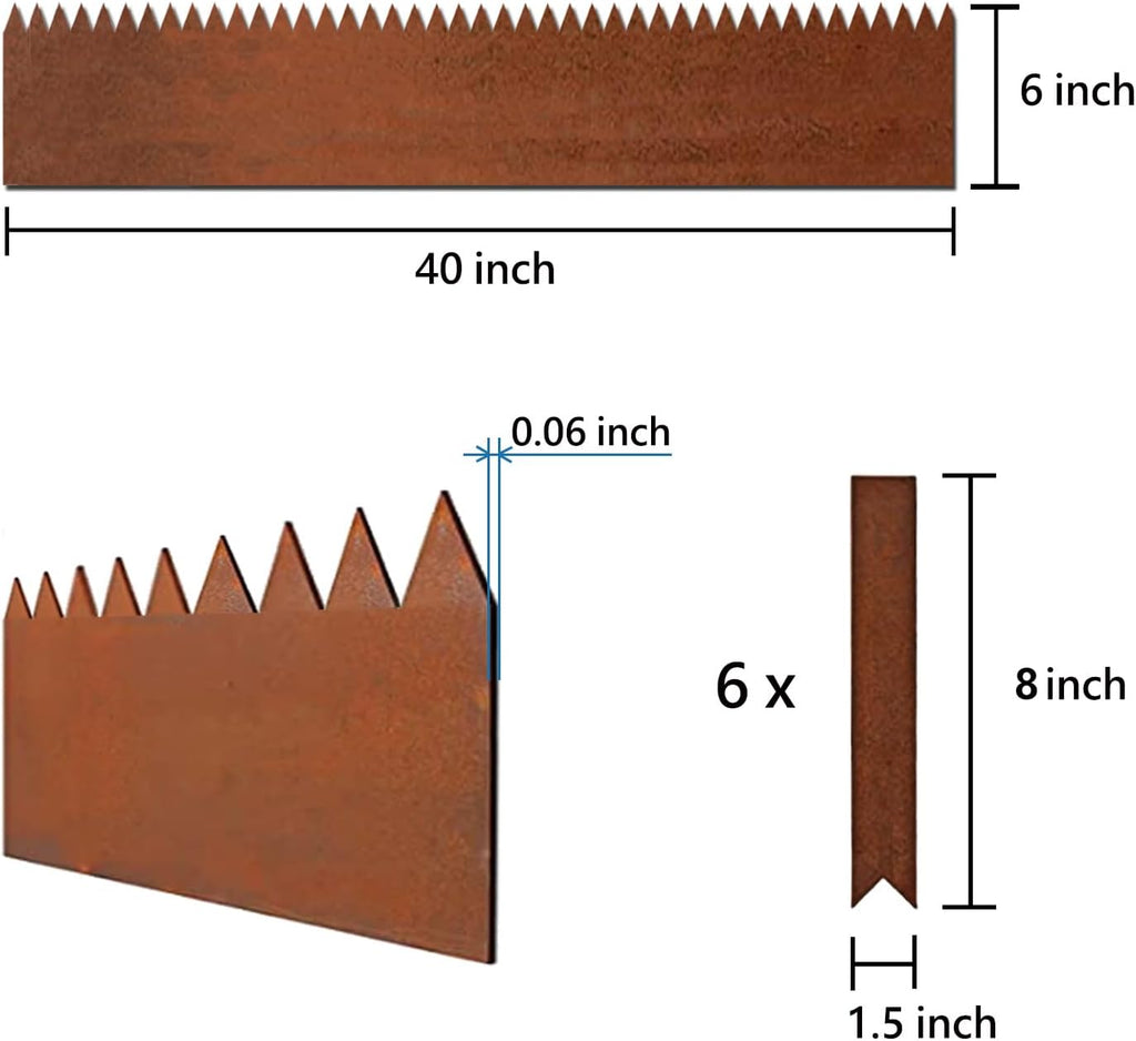 6 Pack Pre-Rusted Steel Lawn Edging, 40 inch Strips, 6 inch Depth Z584