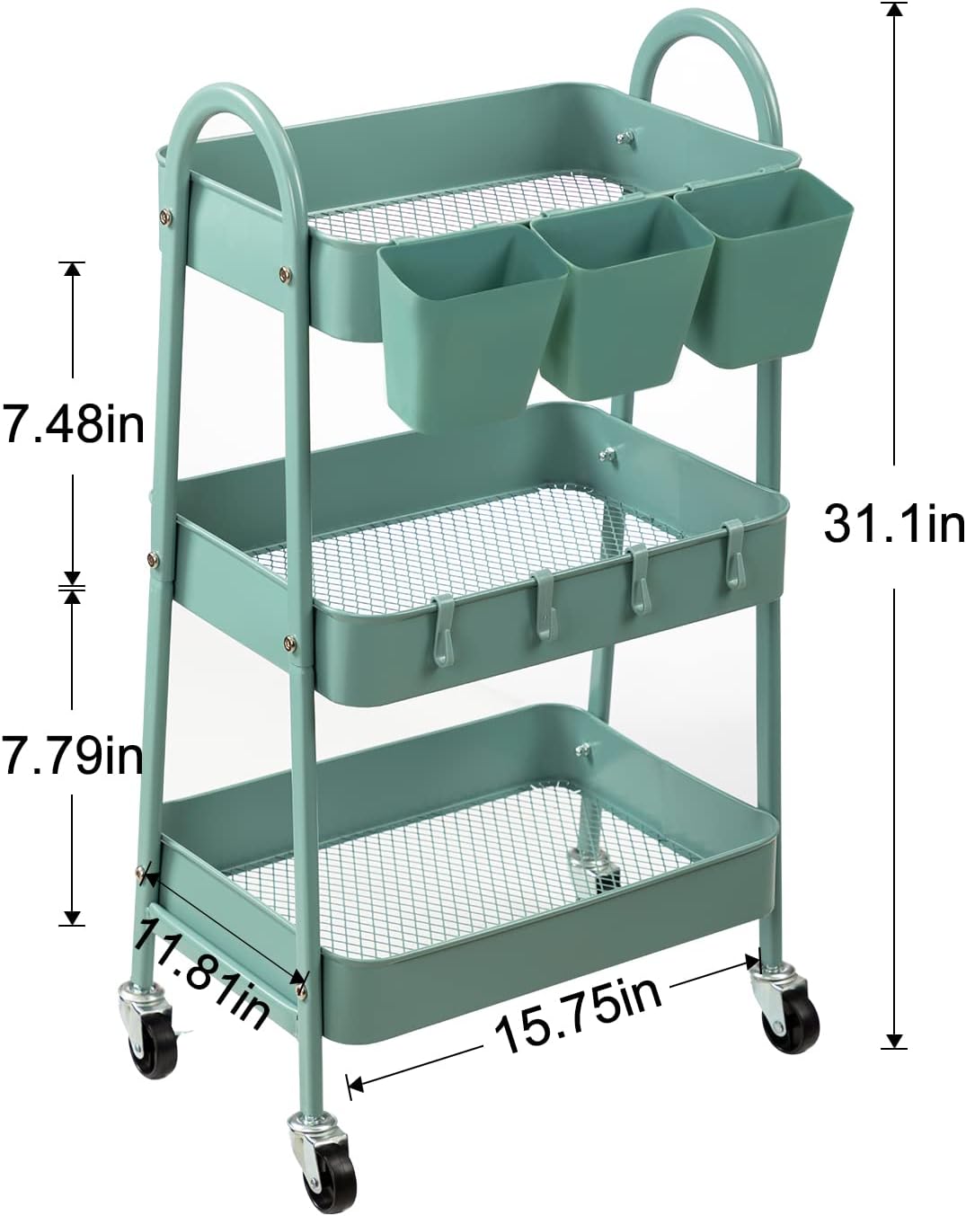 3-Tier Metal Rolling Utility Cart with Lockable Wheels F944