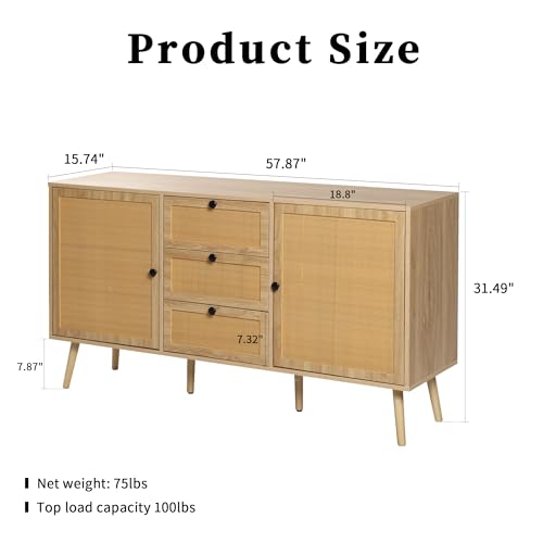Rattan Sideboard Cabinet with 2 Doors and 3 Drawers G45825