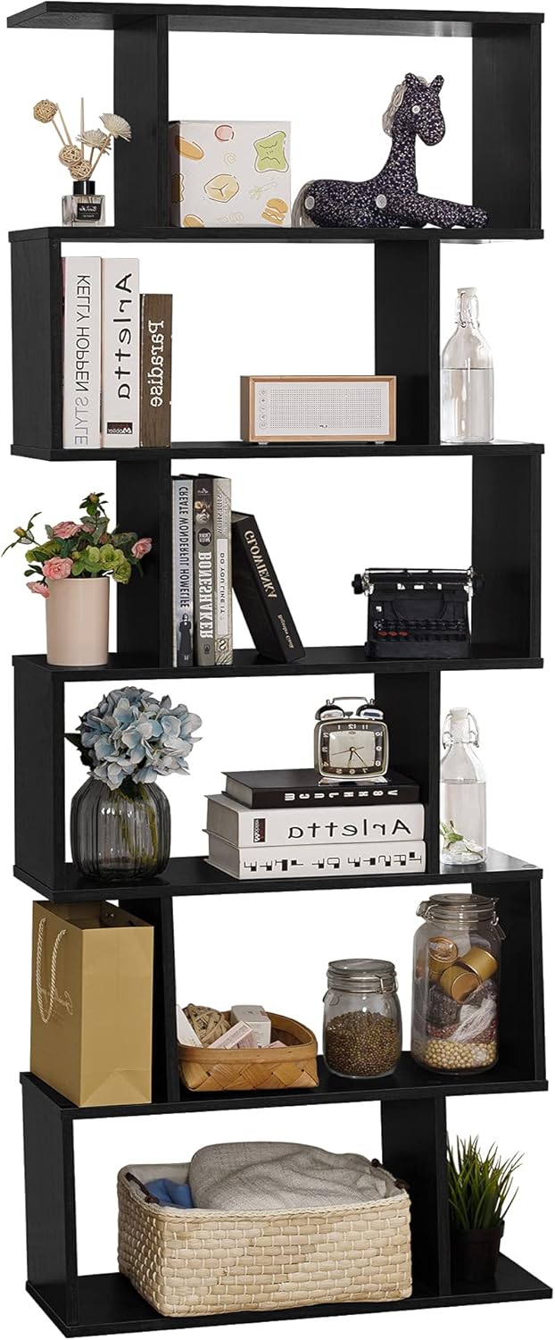 6-Tier Wooden S-Shape Bookcase and Room Divider Y491491