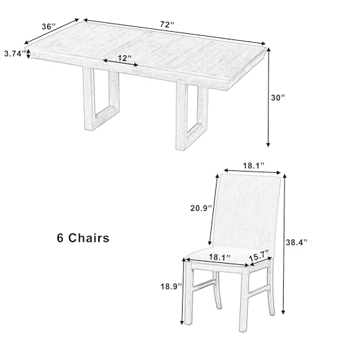 7-Piece Wood Rectangular Dining Table Set with 6 Upholstered Chairs O307448