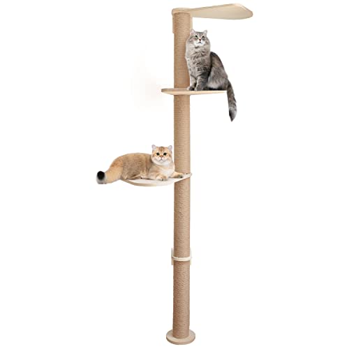Wood Cat Tower Floor to Ceiling Adjustable with Natural Sisal Rope R9135