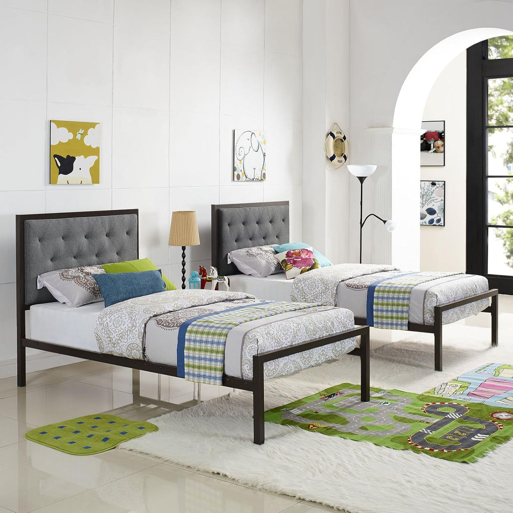 Twin Size Grey Fabric Bed Frame U866149
