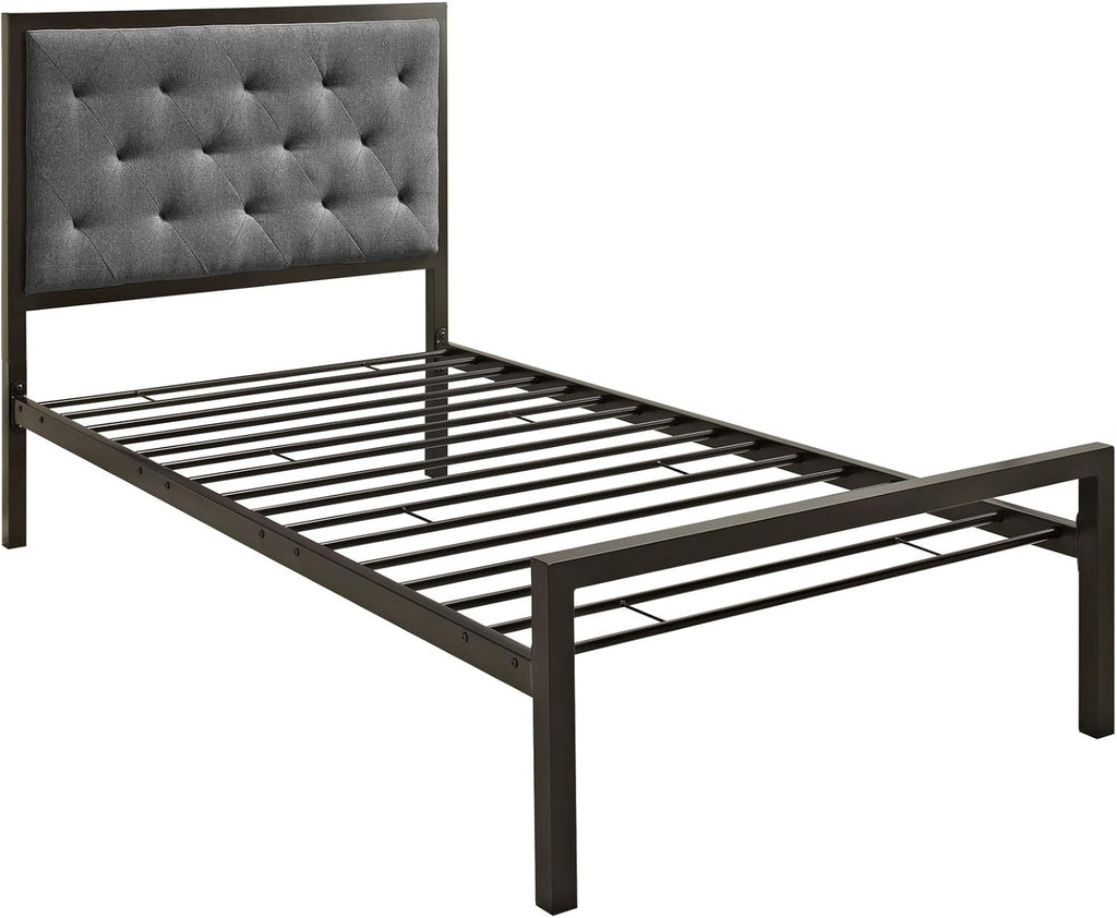 Twin Size Grey Fabric Bed Frame U866149