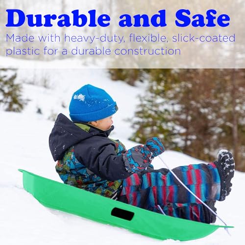 2 Pack Plastic Cold-Resistant Toboggan Snow Sled with Pull Rope and Handles V993
