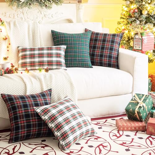 Pack of 2 Green Plaid Decorative Throw Pillow Covers, 20 x 20 Inches C721