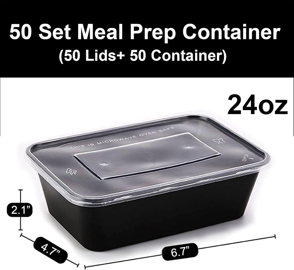 50 Set Reusable Plastic Food Storage Containers with Lids (24 oz) A396