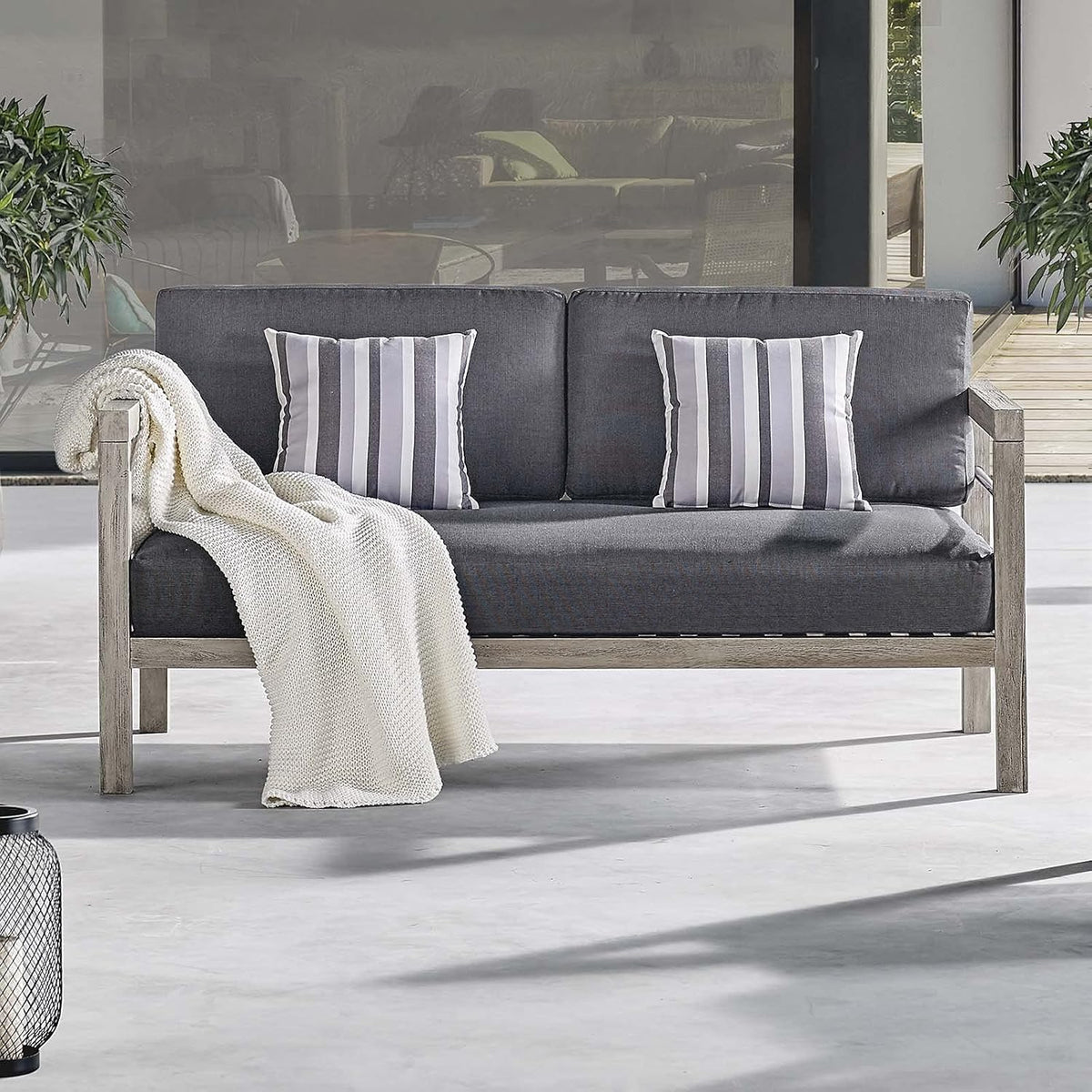 Light Gray Acacia Wood Patio Loveseat M618