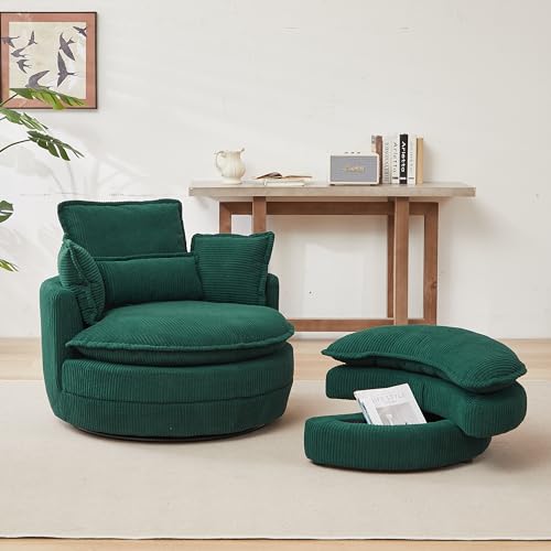 Oversized Corduroy Accent Barrel Chair with Storage Ottoman T15298