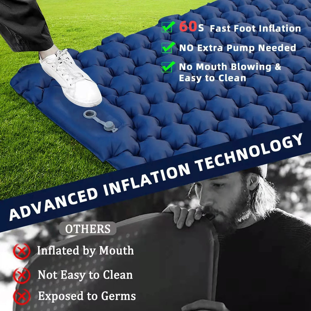 2 Person Camping Mat with Air Pillow Portable Air Mattress Waterproof Sleeping Pad F9511
