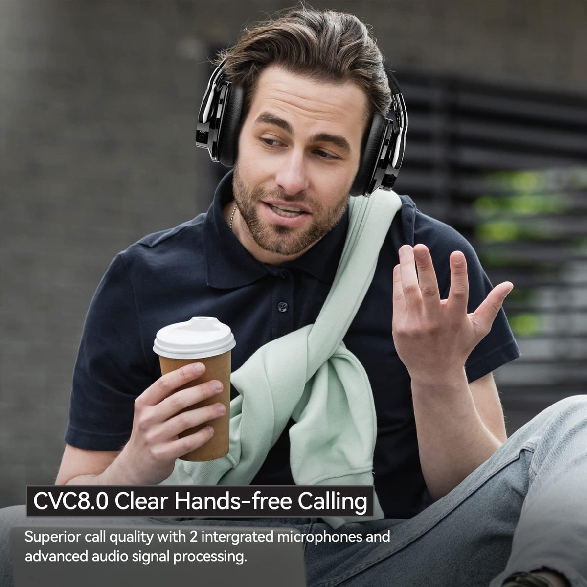 Active Noise Cancelling Wireless Bluetooth Over Ear Headphones with Microphone I55236