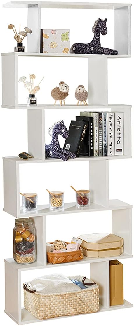 6-Tier Wooden S-Shape Bookcase and Room Divider Y491491